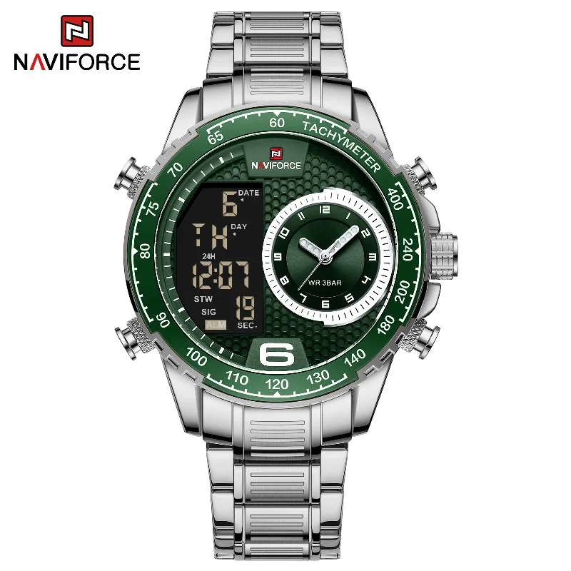 men’s luxury leather strap wristwatch-NAVIFORCE 2022 Men Watches Waterproof Stainless Steel Quartz Multi-Function Analog LCD Diplay Watch Casual High Quality For Men NF9199S