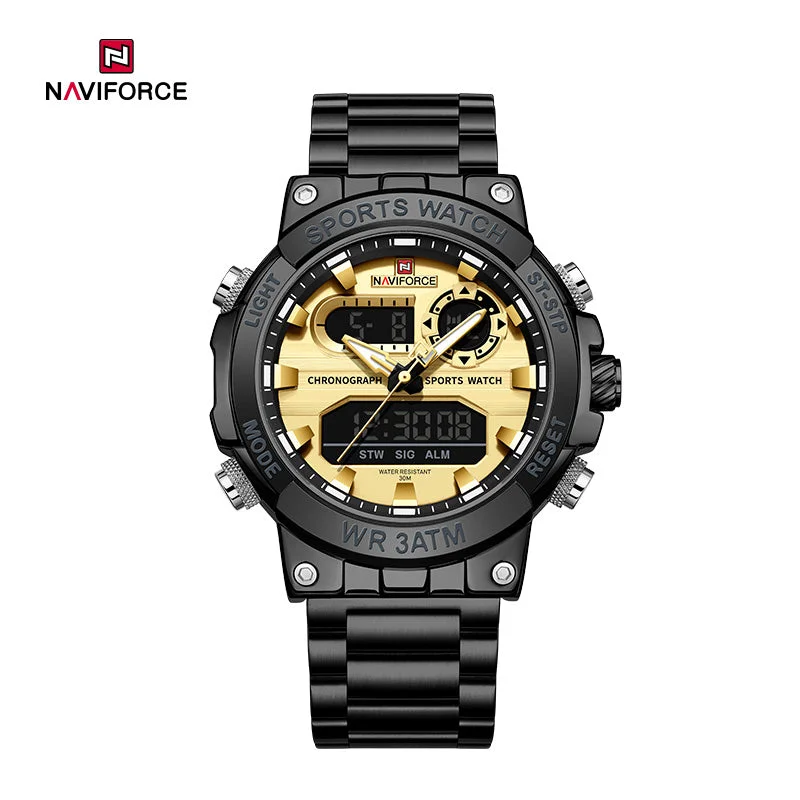 men’s luxury sports chronograph watch-NAVIFORCE NF9237 Luxury Stainless Steel Men's Multi-Function Digital Watch