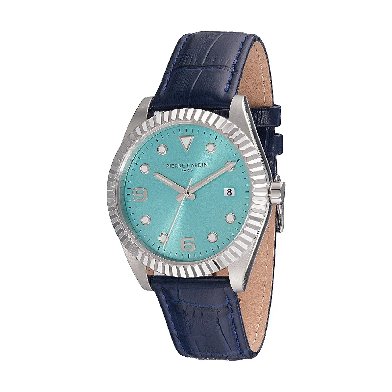 elegant Swiss quartz wristwatch-Opéra Timbre Men’s Watch - Silver Case, Tiffany Blue Dial with Blue Leather Strap