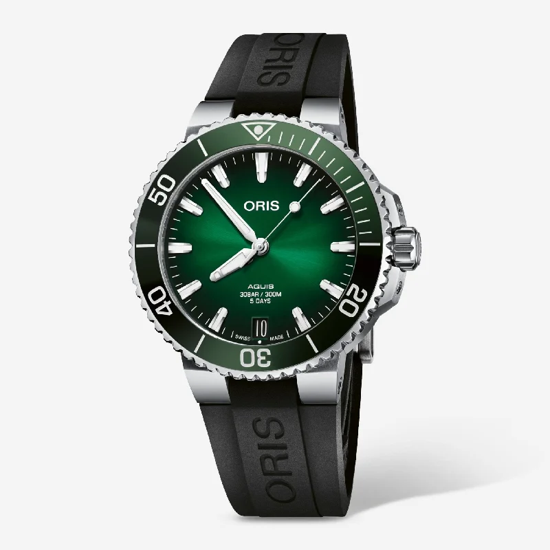 men’s luxury leather strap automatic watch-Oris Aquis Date Green Dial Automatic Men's Watch 0140077694157-0742274FC