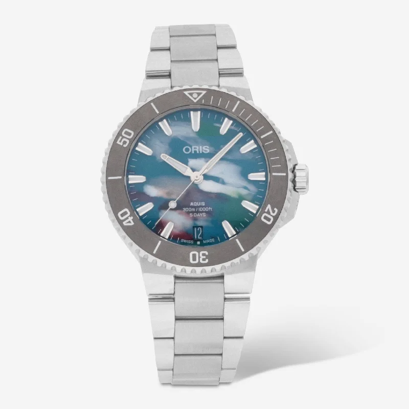 luxury digital watch for men-Oris Aquis Stainless Steel Automatic Men's Watch 0140077904150-0782302PEB