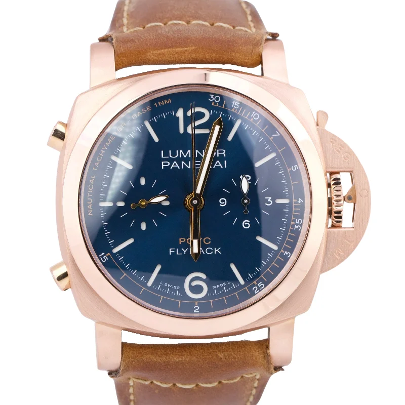 men’s luxury leather strap wristwatch-Panerai Luminor Yachts Challenge PAM1020 18K Rose Gold Blue 44mm Watch PAM01020