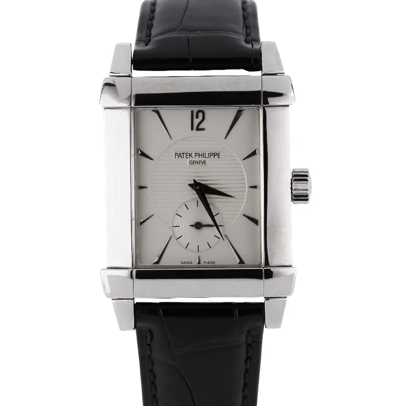 men’s sport wristwatch with GPS-Patek Philippe Gondolo 18k White Gold Silver 47mm X 32mm 5111G-001 Leather Watch