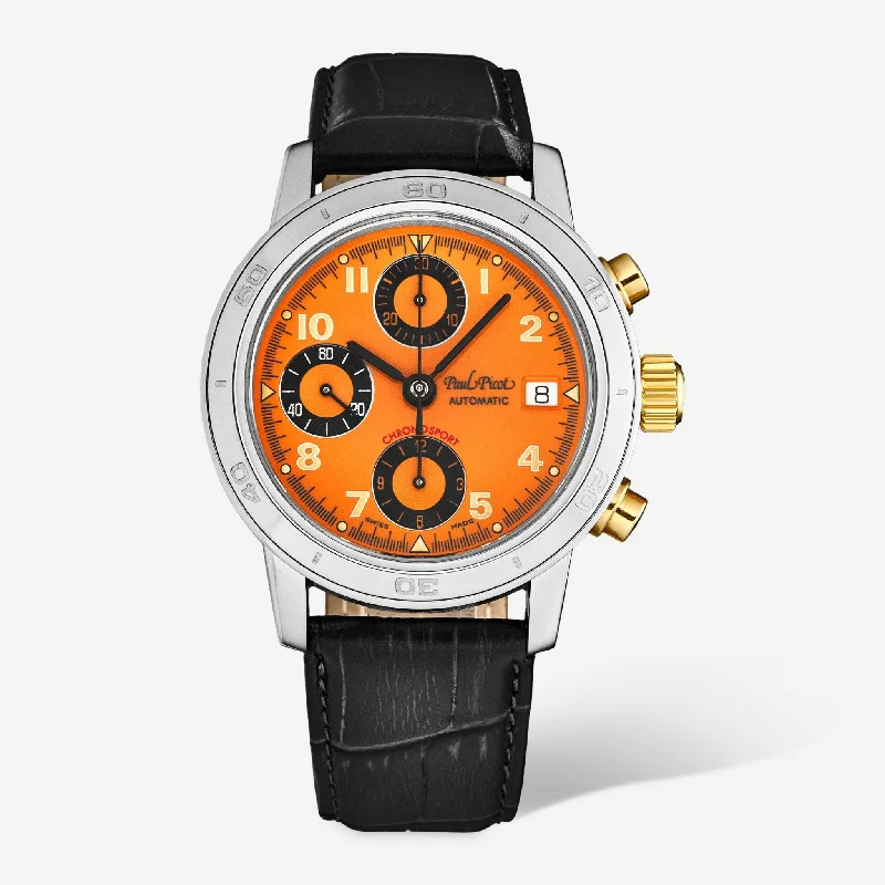 smartwatch with sleep cycle tracking-Paul Picot Chronosport Chronograph Orange Dial Men's Automatic Watch P7033.20A.935