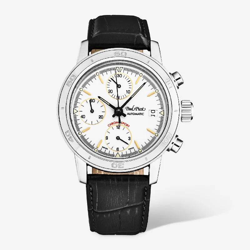 smart casual men’s leather watch-Paul Picot Chronosport Chronograph White Dial Men's Automatic Watch P7033.20.112