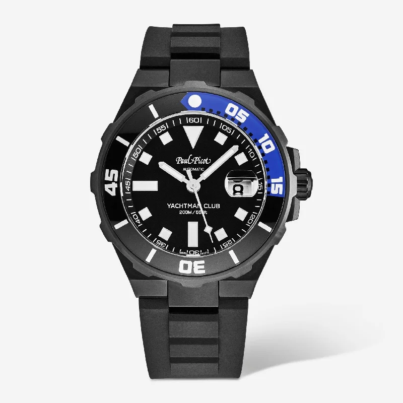 smartwatch with goal setting for fitness-Paul Picot Yachtman Club Black Dial Black Rubber Strap Men's Automatic Watch P1251N.NB.3614CM001