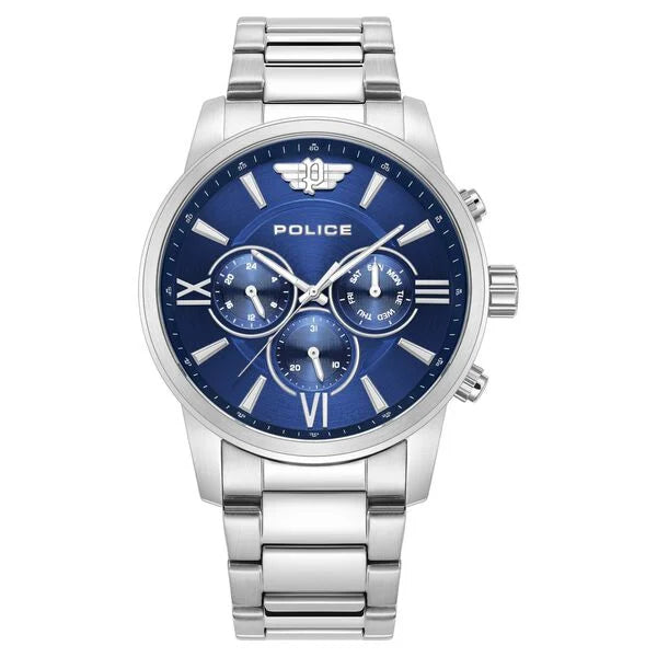 men’s rugged digital chronograph watch-Police Blue Dial Quartz Multifunction Watch for Men plpewjk0004404