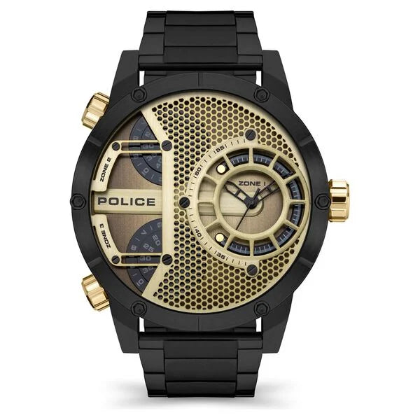 smartwatch with multi-sport modes-Police Quartz Multifunction Golden Dial Stainless Steel Strap Watch for Men neplpewjg2118103