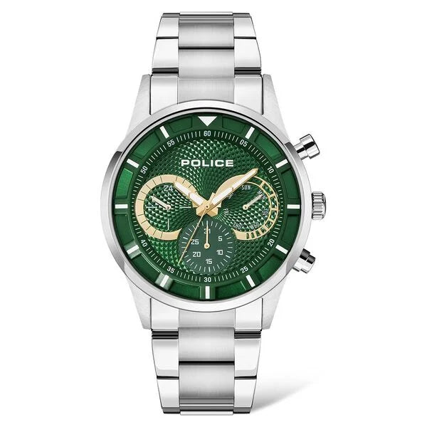 smartwatch with waterproof features-Police Quartz Multifunction Green Dial Stainless Steel Strap Watch for Men neplpewjk2014301