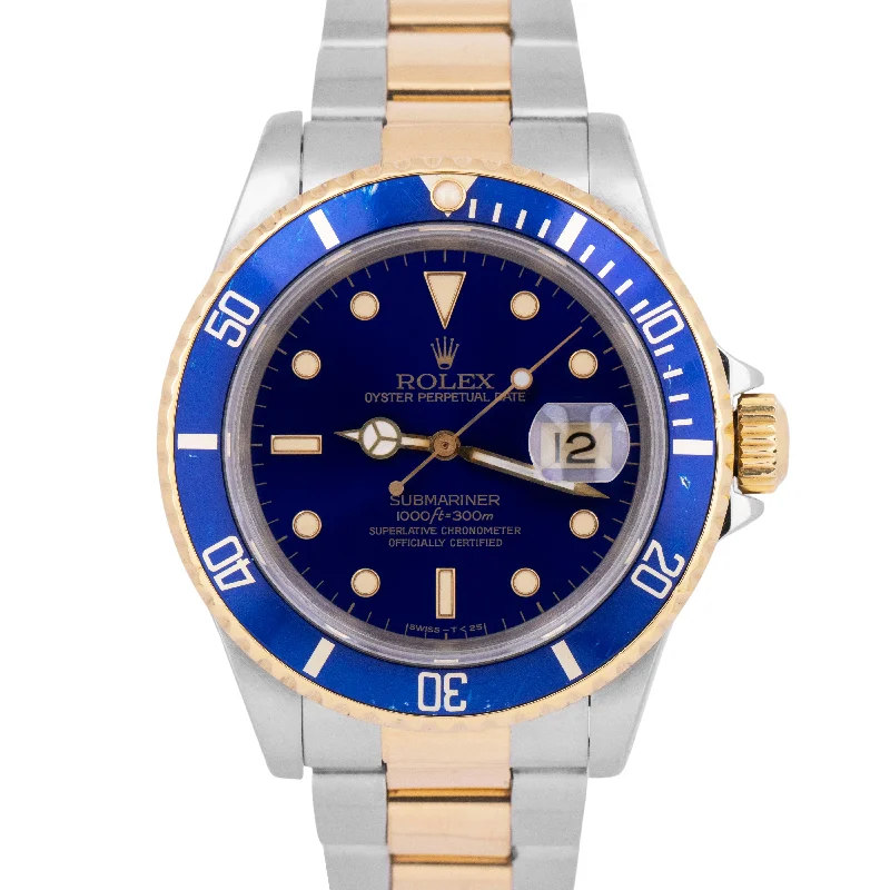 sports smartwatch with GPS functionality-Rolex Submariner Date 40mm Blue Two-Tone 18K Yellow Gold Stainless Watch 16613