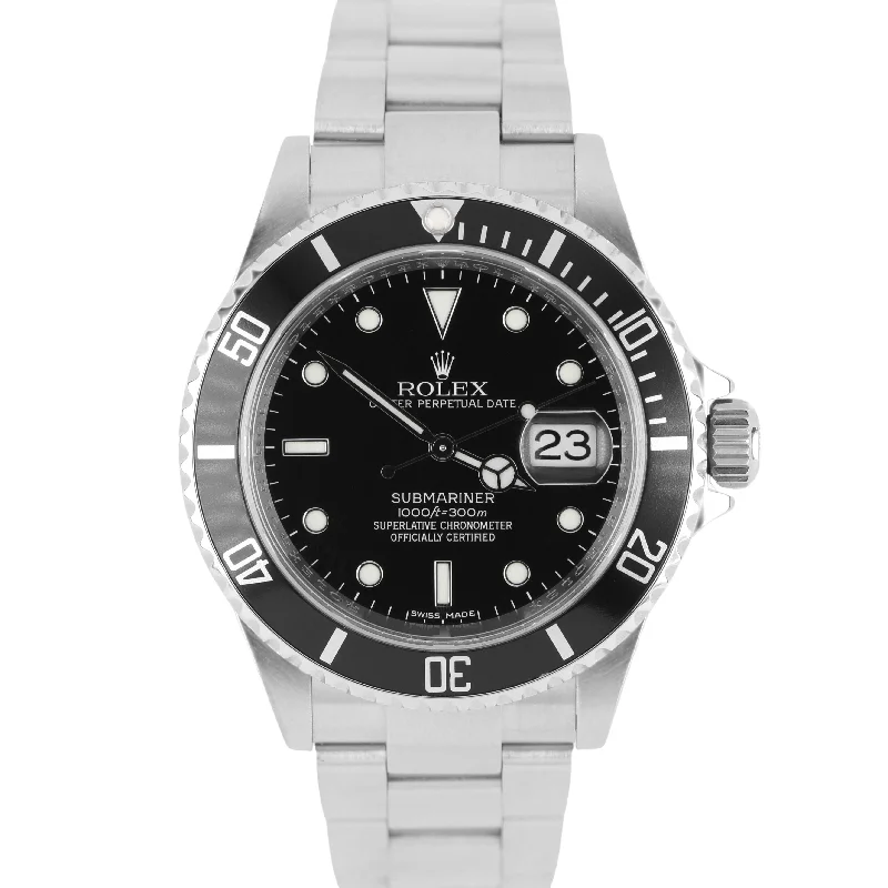 advanced health monitoring smartwatch-Rolex Submariner Date PAPERS Steel NO-HOLES REHAUT Black 40mm 16610 Watch BOX