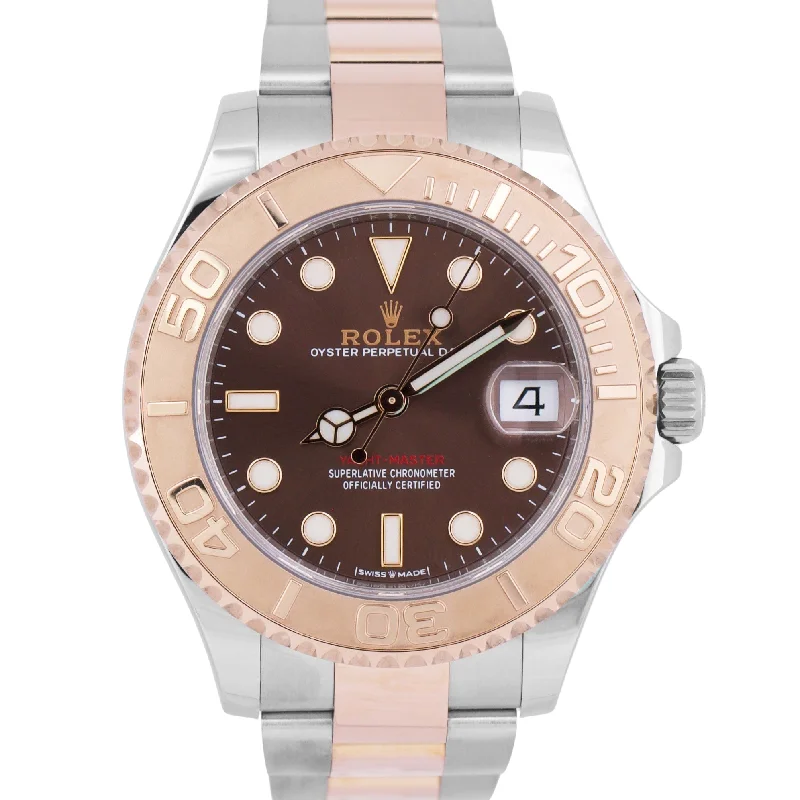 men’s luxury leather strap wristwatch-Rolex Yacht-Master 37mm Two-Tone 18K Rose Gold CHOCOLATE Brown 268621 Date Watch