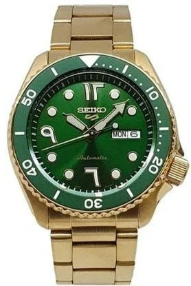 luxury men’s quartz watch with gold accents-Seiko 5 Sports Automatic Arabic Numeric Green Dial Date Display SRPF90K1