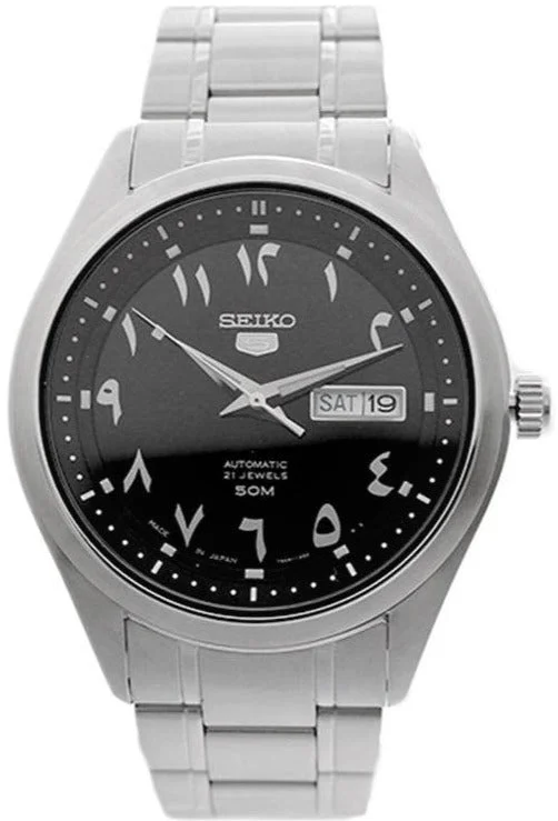 smartwatch with real-time sports data-Seiko 5 Automatic Arabic Numerals Date-Day Display Black-Dial Japan Made SNKP21