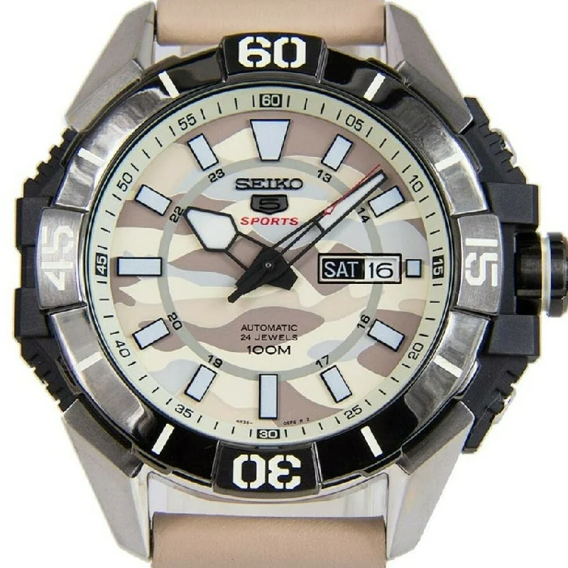 smartwatch with guided workouts and tracking-Seiko 5 Sports Automatic 24 Jewels Desert Camo Dial SRPA01