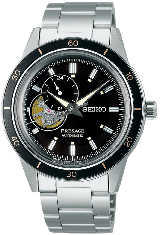 waterproof smart wristwatch for swimming-Seiko Presage 2021 Style60's Series Automatic Black-Dial SSA425J1