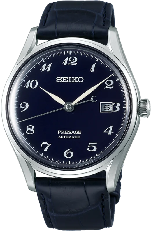 digital wristwatch with fitness stats-Seiko Presage Craftsmanship Series Mechanical Automatic Blue Enamel Dial SJE077