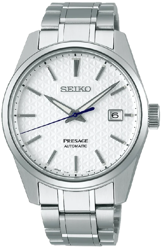 smartwatch with sleep monitoring features-Seiko Presage Prestige Line Sharp Edged Series Automatic Snow White SPB165 (SARX075)