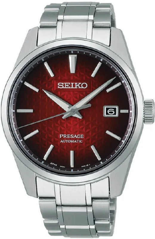 men’s fitness watch with GPS tracking-Seiko Presage Prestige Line Sharp Edged Series Automatic Red SPB227 (SARX089)