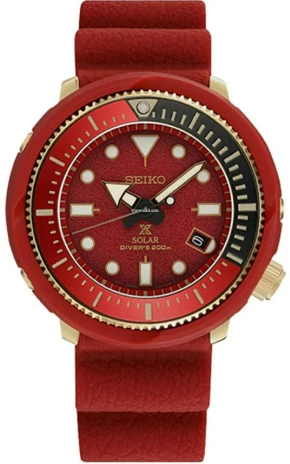 waterproof smart sports watch-Seiko Prospex 2021 China Red-Gold Limited Edition Solar 200M Diver Tuna SNE580P1