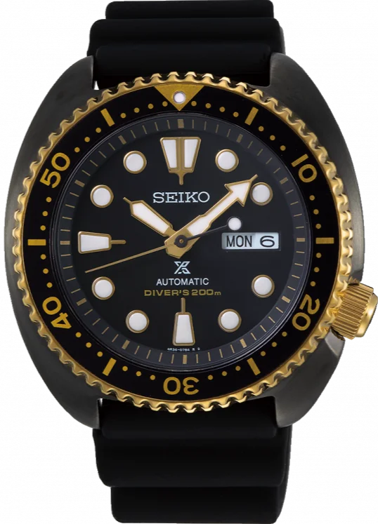 smartwatch with menstrual cycle tracking-Seiko Prospex Automatic 200M Scuba Diver Black-Gold JDM Turtle SRPD46J1