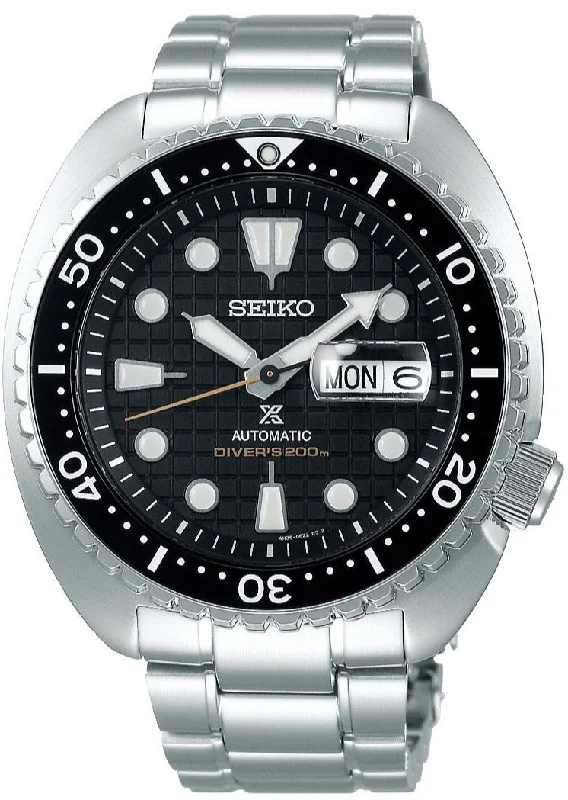 classic analog wristwatch with date function-Seiko Prospex Automatic 200M Diver Basic-Black King Turtle SRPE03 (SBDY049)