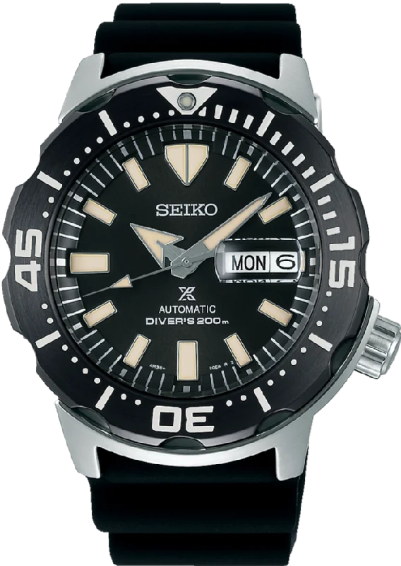 outdoor adventure smartwatch for hiking-Seiko Prospex Automatic 200M Diver 2019 Black-Dial JDM Monster SRPD27