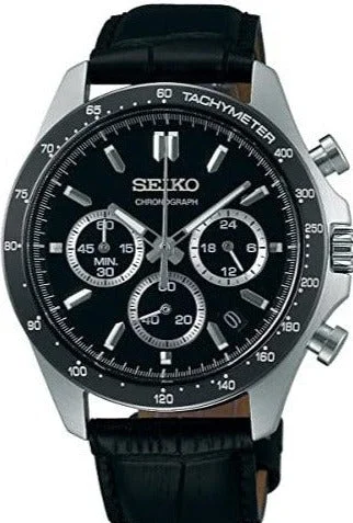 smartwatch with voice assistant integration-Seiko Spirit Quartz Chronograph Tachymeter JDM Black-Leather SBTR021