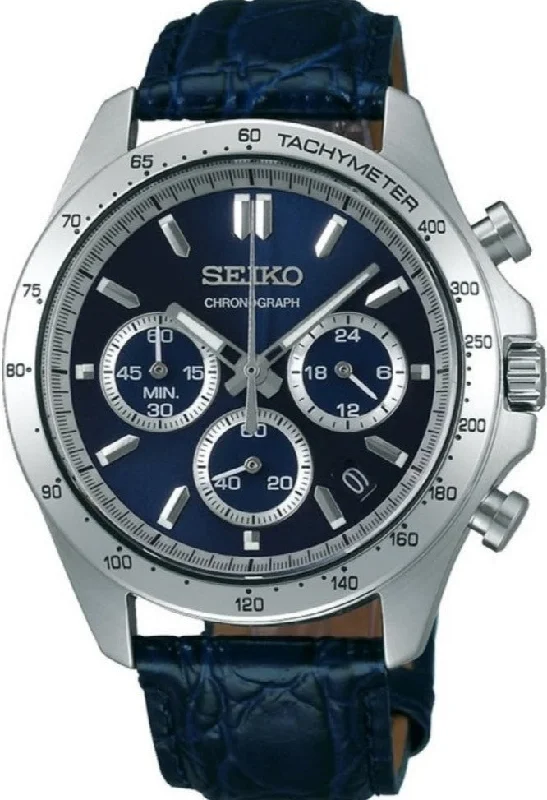 waterproof smart sports watch-Seiko Spirit Quartz Chronograph Tachymeter JDM Blue Dial SBTR019