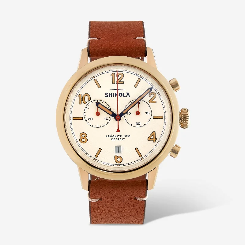 smartwatch with guided workouts and tracking-Shinola The Traveler Gold PVD Men's Quartz Chronograph Watch S0120245784