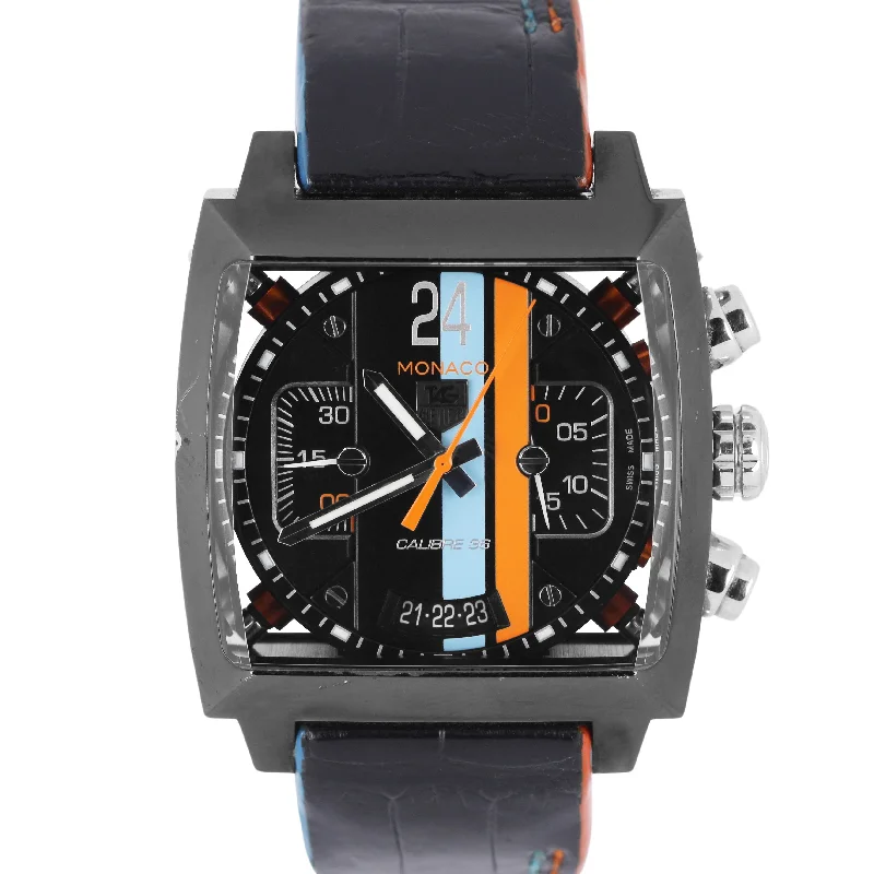 smartwatch with customizable watch faces-Tag Heuer Monaco Twenty-Four Black Blue Orange 40.5mm CAL5110.FC6265 Watch