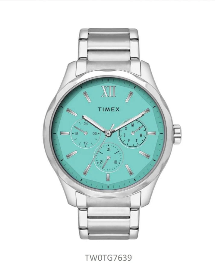 digital smartwatch with fitness goals-Timex Chrono Tiffany Blue Round Dial Men's Watch TW0TG7639