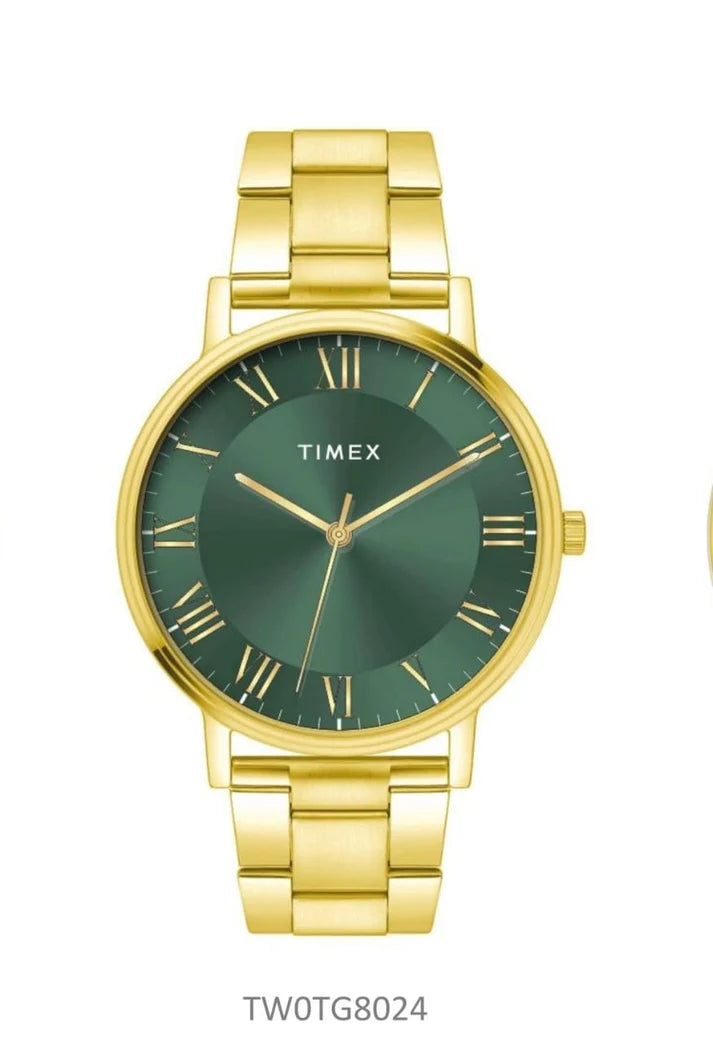 smartwatch with multi-sport modes-Timex Full Roman Green Dial St Steel Bracelet Astrological Men's Watch TW0TG8024