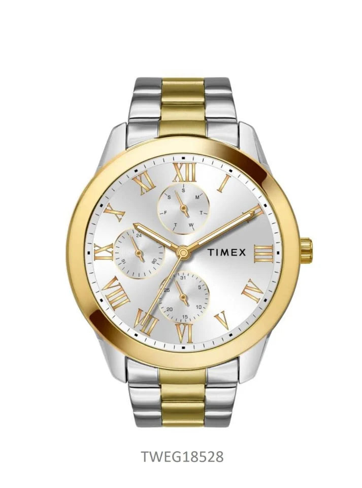 solar-powered smartwatch with fitness tracker-Timex Full Roman Silver 45 mm Dial Men's Watch TWEG18528