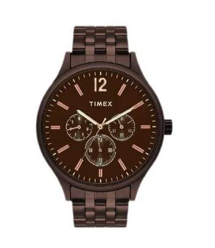 men’s smart casual quartz watch-Timex Men Brown Dial Brown Bracelet Analog Watch - TWEG18436