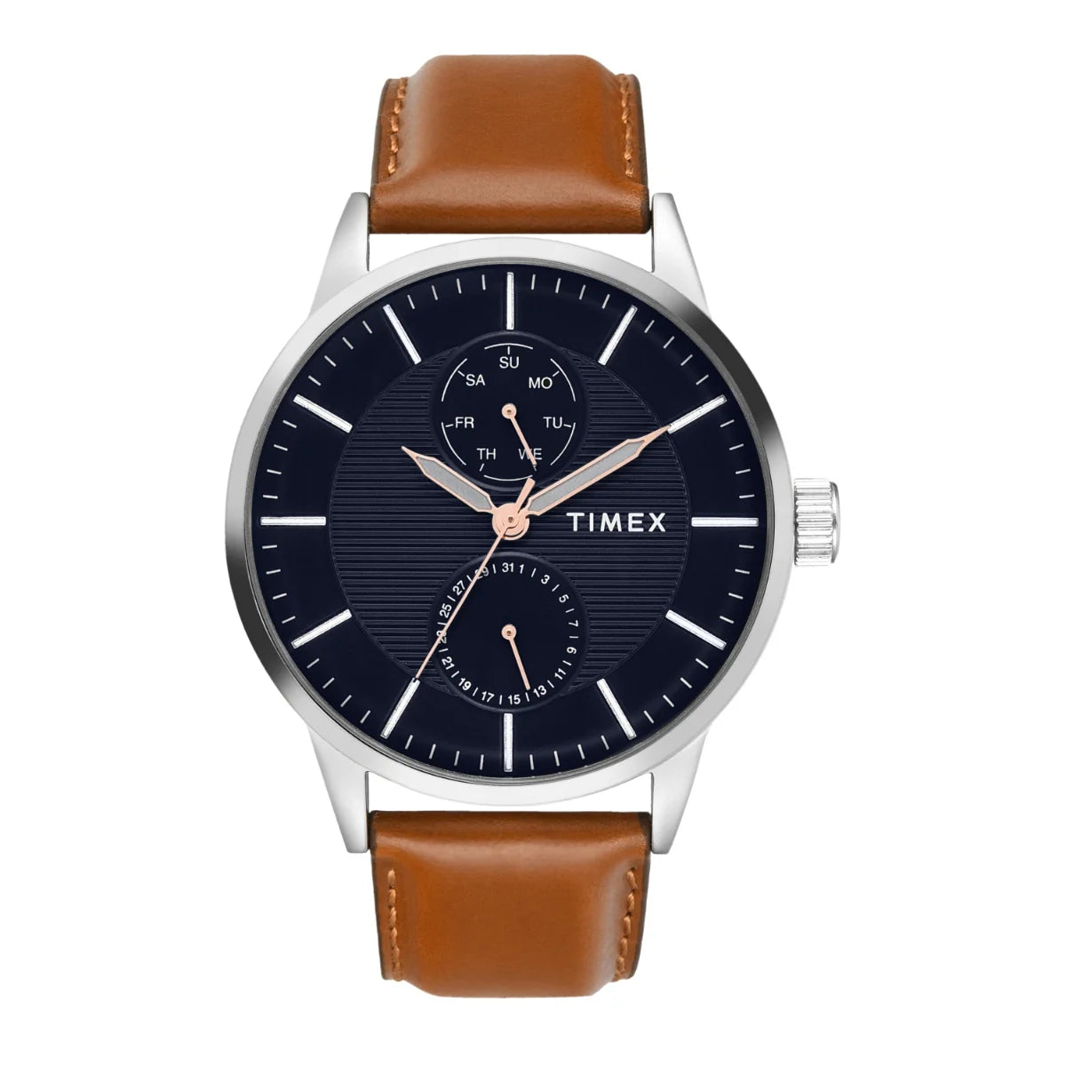 hybrid smartwatch with step tracking-Timex Men Multifunction Blue Round Brass Dial Watch- TWEG19912