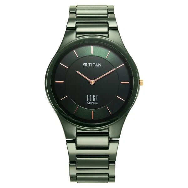 smartwatch with oxygen saturation monitor-Titan Edge Ceramic Quartz in Glossy Green Dial Watch for Men 1696qc06