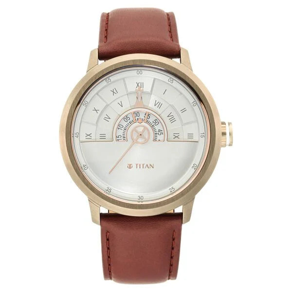 men’s automatic wristwatch with gold accents-Titan Grandmaster White Dial Quartz Analog Leather Strap Watch for Men 1828ql02