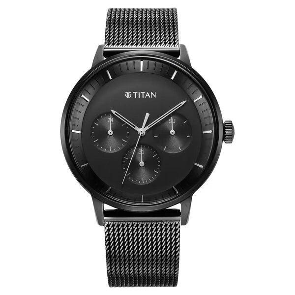 men’s automatic watch with leather strap-Titan Modern Classics Black Dial Quartz Multifunction Stainless Steel Strap watch for Men 94006nm01