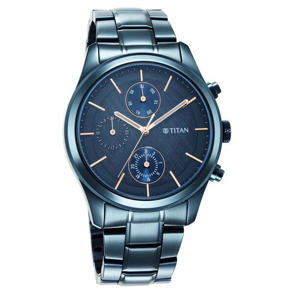 smartwatch with real-time sports data-Titan Neo Splash Blue Dial Quartz Multifunction Stainless Steel Strap watch for Men 1805qm01