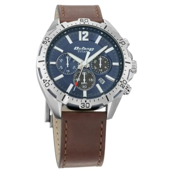 advanced men’s sports GPS wristwatch-Titan Octane Blue Chronograph Leather Strap watch for Men 90108kl02