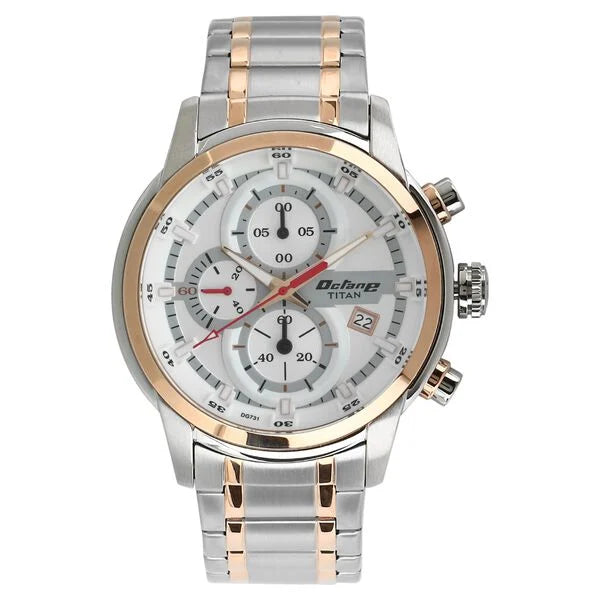 men’s luxury leather strap wristwatch-Titan Octane Quartz Chronograph White Dial Stainless Steel Strap Watch for Men 90086km02