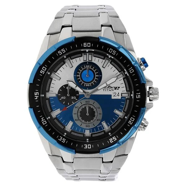 smartwatch with built-in workout plans-Titan Quartz Chronograph Blue Dial Stainless Steel Strap Watch for Men 90044km03