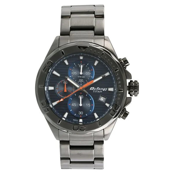 men’s stylish sport digital watch-Titan Quartz Chronograph Blue Dial Stainless Steel Strap Watch for Men 90087qm01