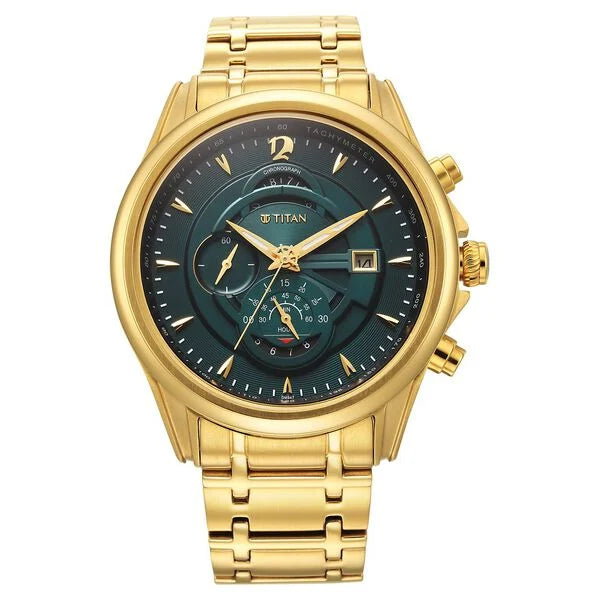 classic automatic wristwatch for men-Titan Regalia Premium Green Chrono Stainless Steel Strap watch for Men 1830ym02