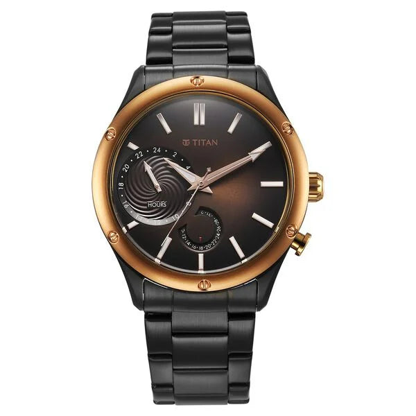 smartwatch with health tracking capabilities-Titan Stellar Quartz Multifunction Brown Dial Stainless Steel Strap Watch for Men 10009km02