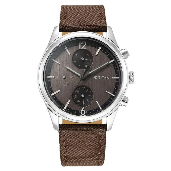 luxury men’s quartz watch with gold accents-Titan Wrist Wit  Brown Dial Leather Strap Watch for Men 1805sl12