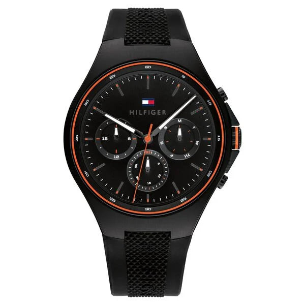 stylish men’s digital watch with heart rate-Tommy Hilfiger Black Dial Black Colour Silicone Strap Watch for Men th1792056