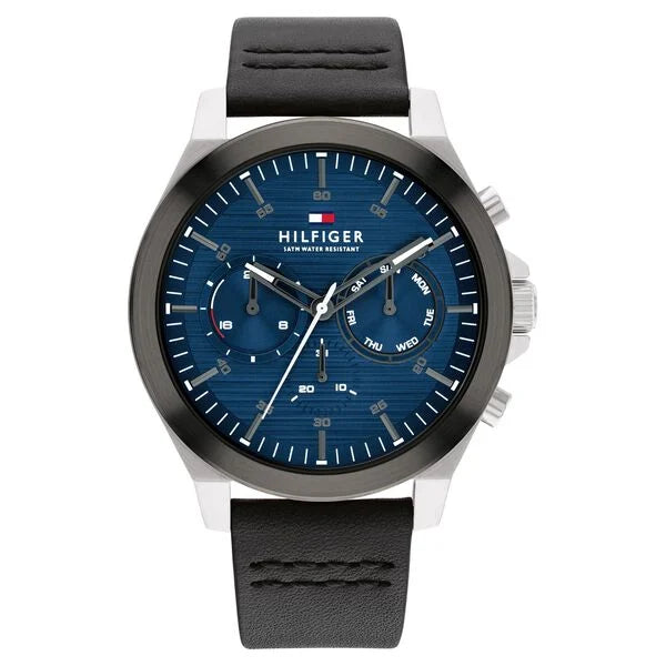 smartwatch with digital fitness tracking-Tommy Hilfiger Blue Dial Black Colour Leather Strap Watch for Men th1710523