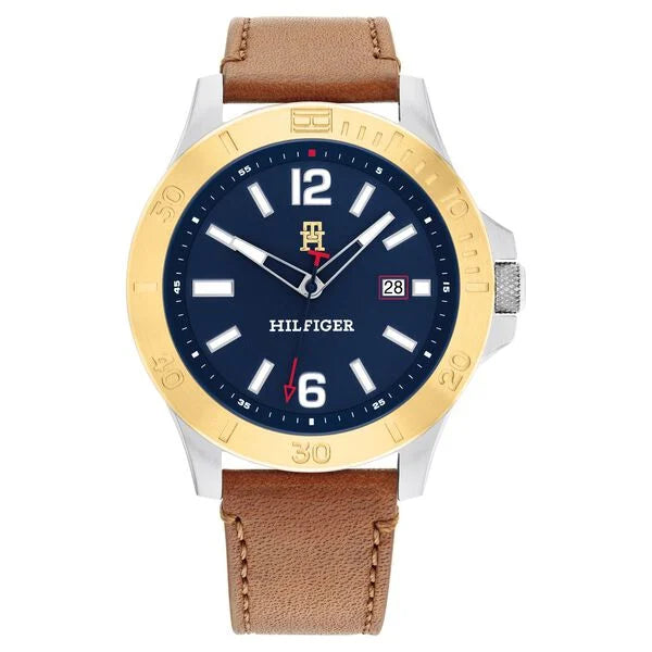 smartwatch with advanced step tracking-Tommy Hilfiger Blue Dial Brown Colour Leather Strap Watch for Men th1710529